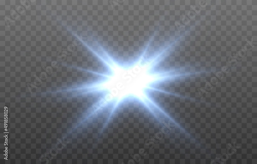 Vector blue light. Sun, sun rays, dawn png. Blue glare png, flash png.