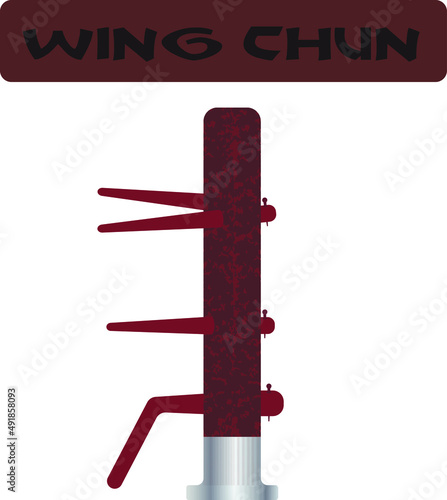 wooden wing chun dummy and the inscription "wing chun" on the top 