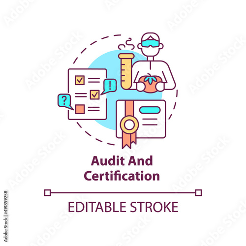 Audit and certification concept icon. Testing service abstract idea thin line illustration. Inspection and verification. Isolated outline drawing. Editable stroke. Arial, Myriad Pro-Bold fonts used