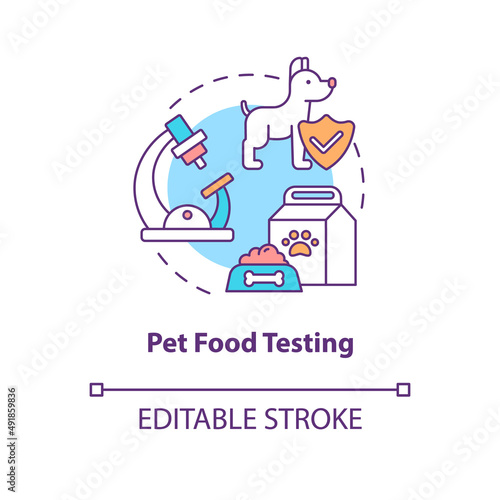 Pet food testing concept icon. Expertise in food market abstract idea thin line illustration. Nutritional analysis. Isolated outline drawing. Editable stroke. Arial, Myriad Pro-Bold fonts used