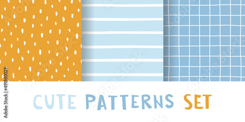 Geometric doodle baby patterns set. Cute simple vector prints collection. Decorative ornaments bundle.