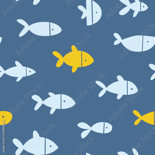 Abstract fish silhouette pattern. Seamless marine vector print for shower textile and apparel.