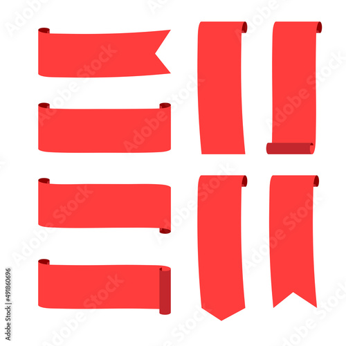 Red ribbon vector banners set.