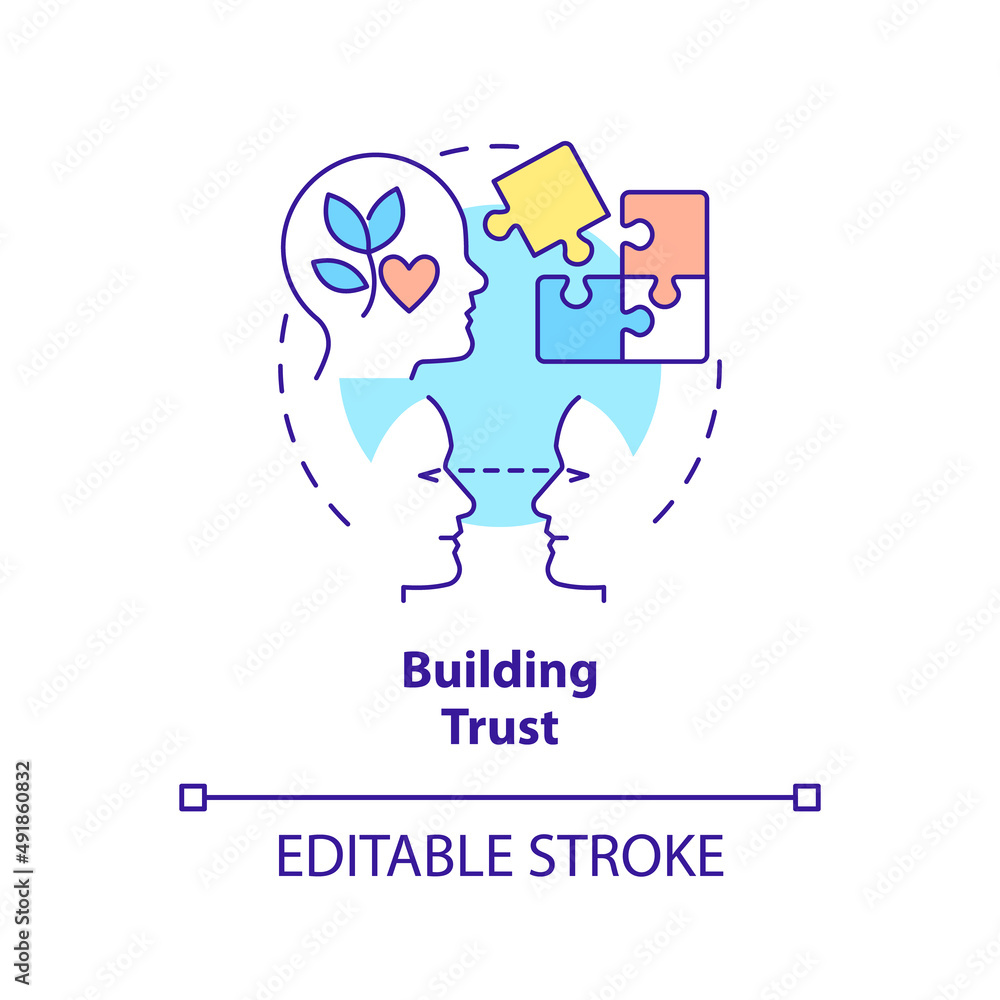 Building trust concept icon. Communication with candidates and employees. HR skills abstract idea thin line illustration. Isolated outline drawing. Editable stroke. Arial, Myriad Pro-Bold fonts used