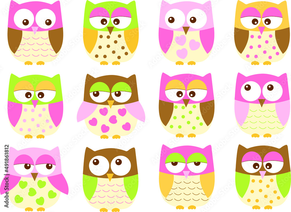 Fototapeta premium Owls, Birds, pink, baby girl