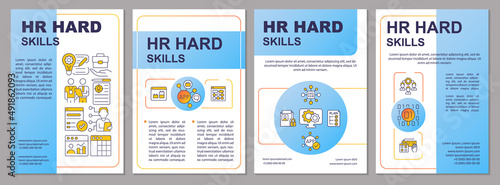 Hard skills of HR blue brochure template. Business and hiring. Leaflet design with linear icons. 4 vector layouts for presentation, annual reports. Arial, Myriad Pro-Regular fonts used