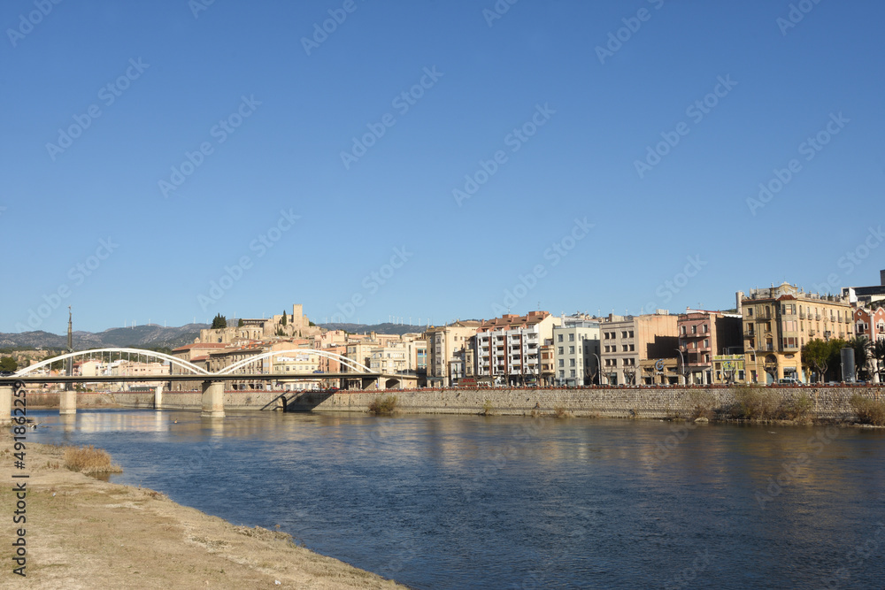 view of Tortosa, river Ebro, Terragona province, Catalonia, Spain