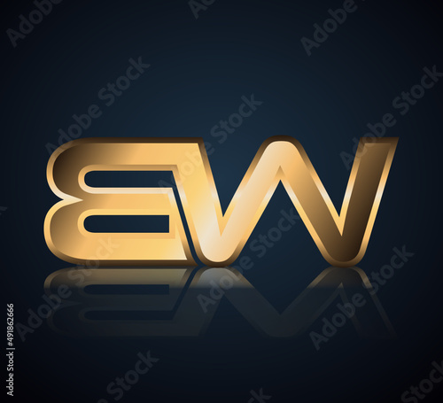 Modern Initial logo 2 letters Gold simple in Dark Background with Shadow Reflection BW