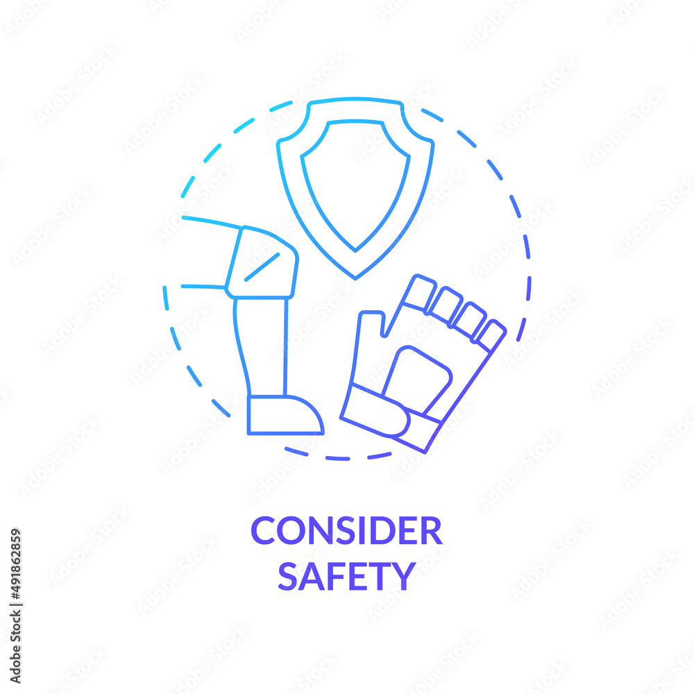 Consider safety blue gradient concept icon. Improving joint health naturally tip abstract idea thin line illustration. Physical activity. Isolated outline drawing. Myriad Pro-Bold font used