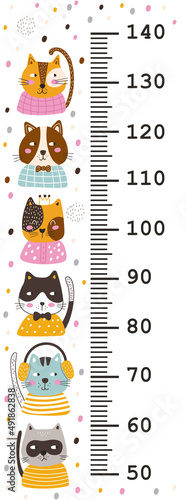 Meter wall with cute cats. Vector illustrations