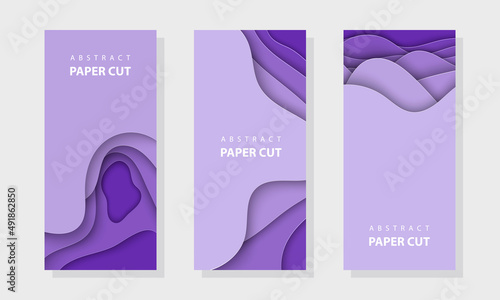 Vector vertical flyers with trendy very peri paper cut shapes. 3D abstract paper style, design layout for business presentations, flyers, posters, prints, decoration, cards, brochure cover, banners.