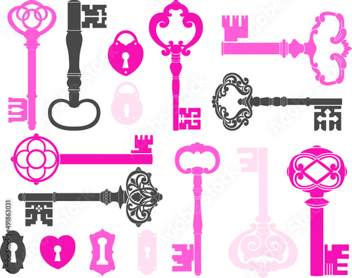 Skeleton Keys, Silhouette, Pink