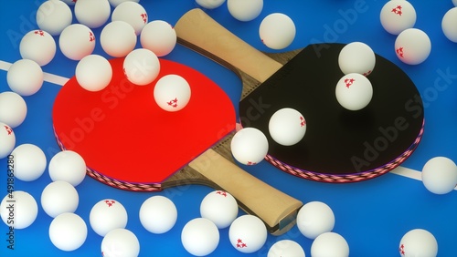 table tennis rackets and balls