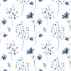 Deken met foto Blauw wit patronen Watercolor, seamless pattern with blue, delicate flowers  © Alena Shelest