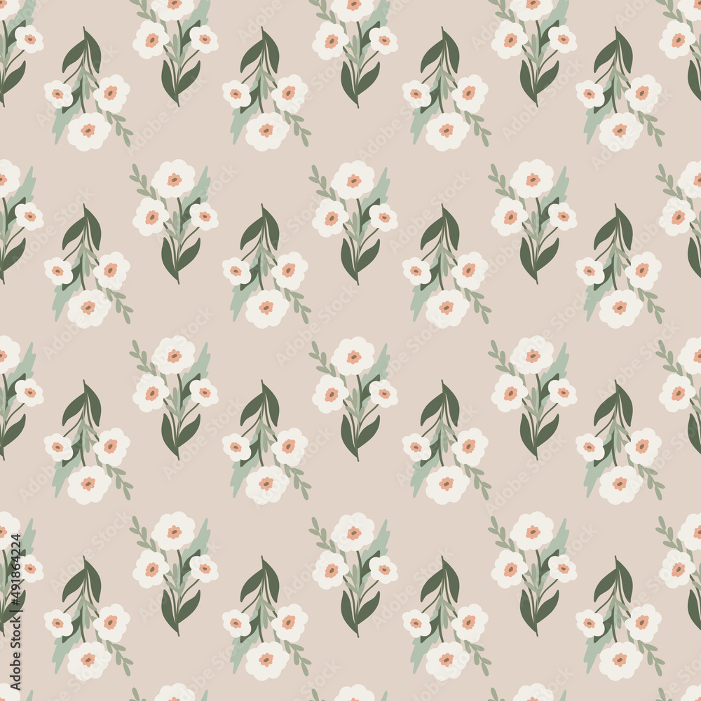 Floral spring vector seamless pattern, digital repeating background for fabric, textile, wallpaper, scrapbook paper, stationery, surface design