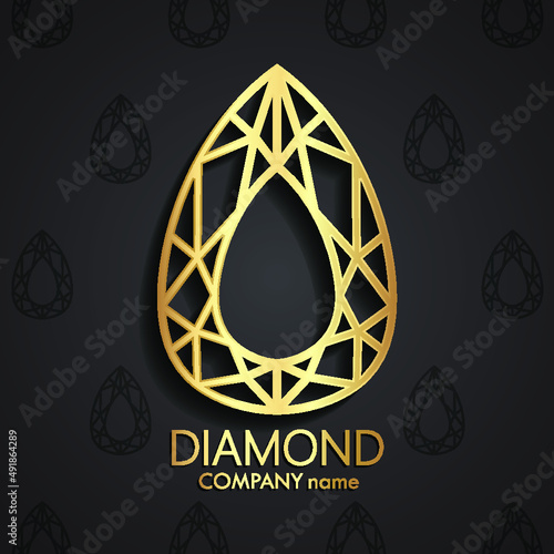 3d diamond pear shape gold logo / vector illustration
