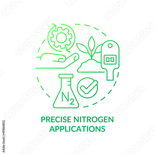 Precise nitrogen applications green gradient concept icon. Control of fertilizers. Farming trends abstract idea thin line illustration. Isolated outline drawing. Myriad Pro-Bold font used