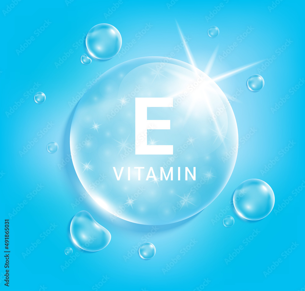 Serum collagen vitamin E, Blue drop water. Vitamin complex with Chemical formula from nature. Medical and scientific concepts. Beauty treatment nutrition skin care design. 3D Realistic Vector EPS10. Serum collagen vitamin E, Blue drop water. Vitamin complex with Chemical formula from nature. Medical and scientific concepts. Beauty treatment nutrition skin care design. 3D Realistic Vector EPS10.