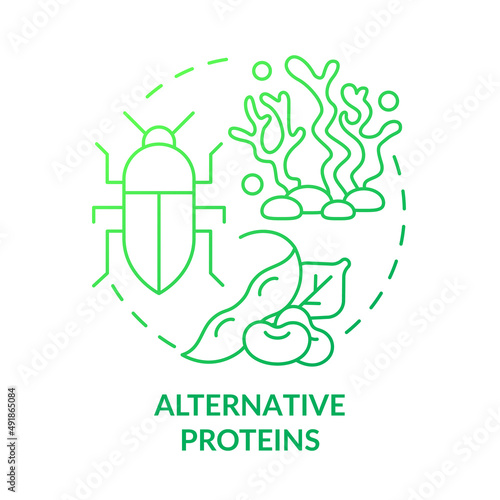 Alternative proteins green gradient concept icon. Food industry development. Agricultural trends abstract idea thin line illustration. Isolated outline drawing. Myriad Pro-Bold font used