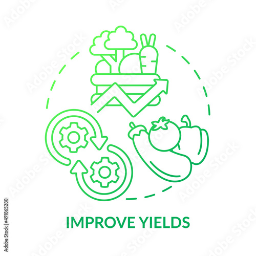 Improve yields green gradient concept icon. Crop and fertility. Shift to regenerative culture abstract idea thin line illustration. Isolated outline drawing. Myriad Pro-Bold font used