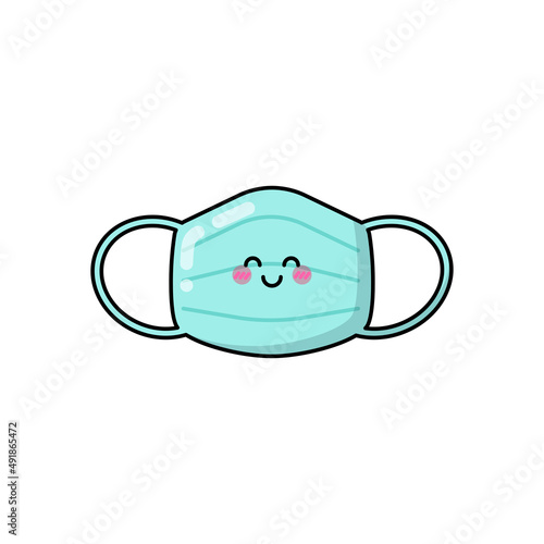 Medicine mask patch, badge, stickers logo. Cute funny pharmacy drug cartoon character icon in asian japanese kawaii. Vector medical Surgical Face Mask doodle.