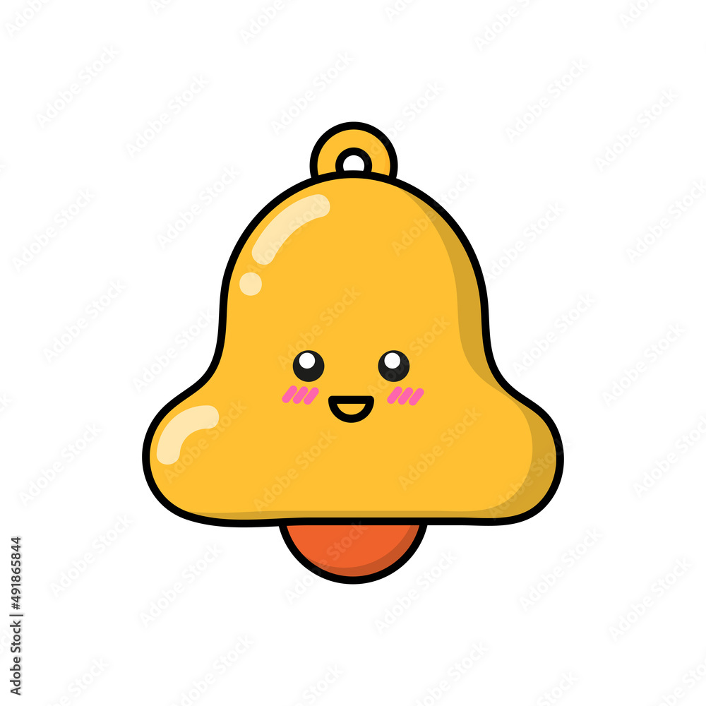 Notification bell icon for patches, badges, stickers, logos. Cute funny cartoon  character icon in asian japanese kawaii style, flat illustration. Vector  golden alert bell symbol doodle. Stock Vector | Adobe Stock