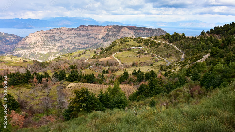 mountain valley of river Vouraikoss in Greece,Pelopones