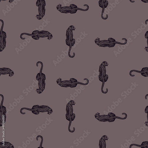 Leopard sit back seamless pattern. Vintage wildlife animals background.