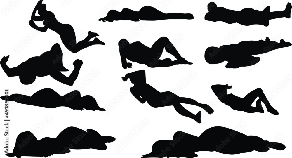 Unconscious man and woman with injury lying down vector silhouette,Unconscious men and women with injury lying down vector silhouette,First aid rescue victim,Boy needs doctor.