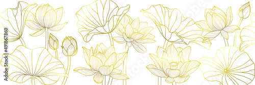 Luxury golden lotus and leaf background. vector.
