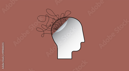 Chaos or mess in human head. Concept of stress, confusion, burn out, depression or fear. Vector illustration, EPS 10