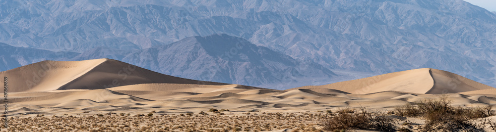 Panoramic sand dunes in the arid Southern California desert