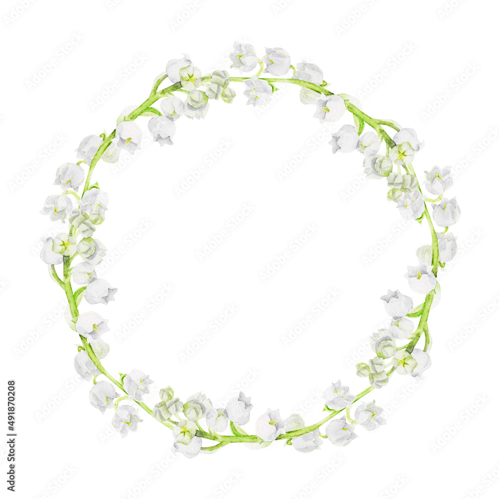 Watercolor wreath with lilies of the valley Watercolor wreath with lilies of the valley