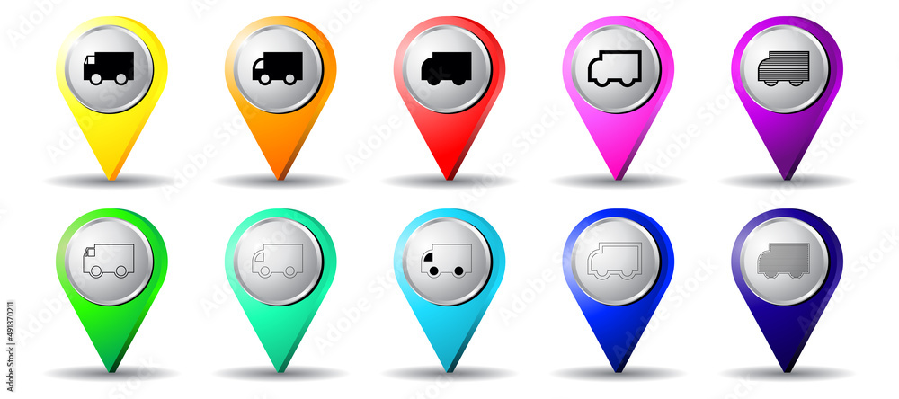 Location pins with truck icon - vector illustration Location pins with truck icon - vector illustration