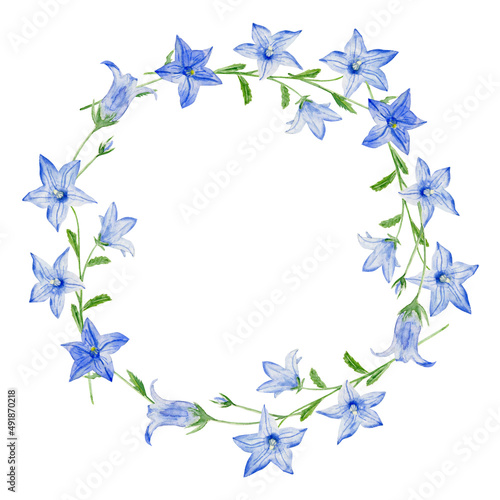 Fototapeta Watercolor wreath with bluebell