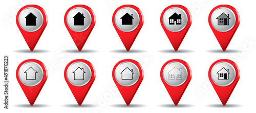 Location pins with house icon - vector illustration