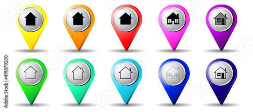 Location pins with house icon - vector illustration