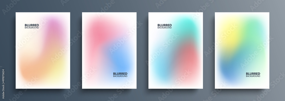 Set of light blurred backgrounds with modern abstract blurred color gradient patterns. Templates collection for brochures, posters, banners, flyers and cards. Vector illustration.