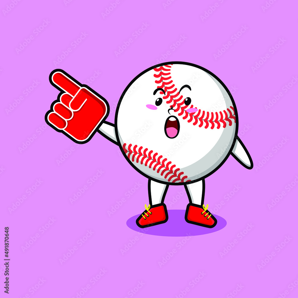 Cute Cartoon Baseball ball with foam finger glove in modern design 