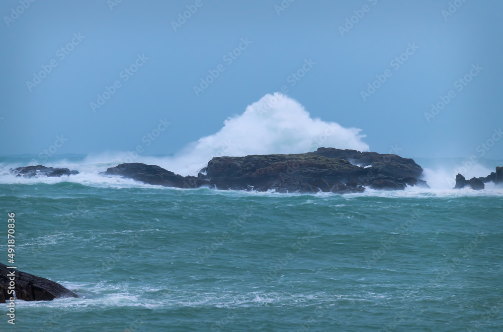 Waves crashing onto Rocks at Carnish Beach on the Isle of Lewis in the Outer Hebrides, Scotland