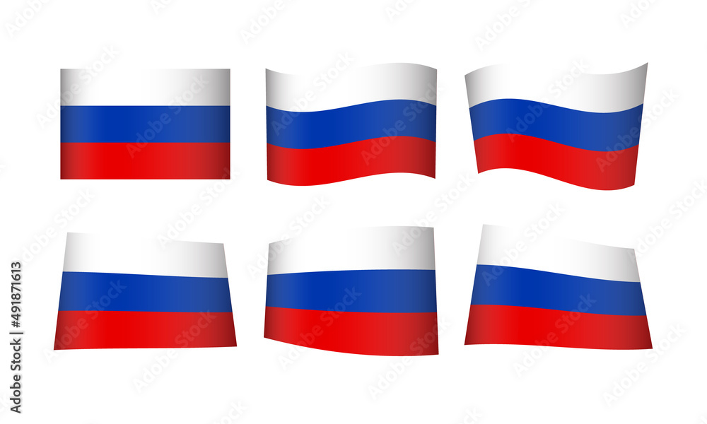 Fototapeta premium Russian Flag Russia National Symbol Banner Icon Vector Set Stickers Moscow 12th June Wave Flags Europe European Country State Day Emblem Wave Wavy Realistic Flag Independence Culture Sovjet Soviet