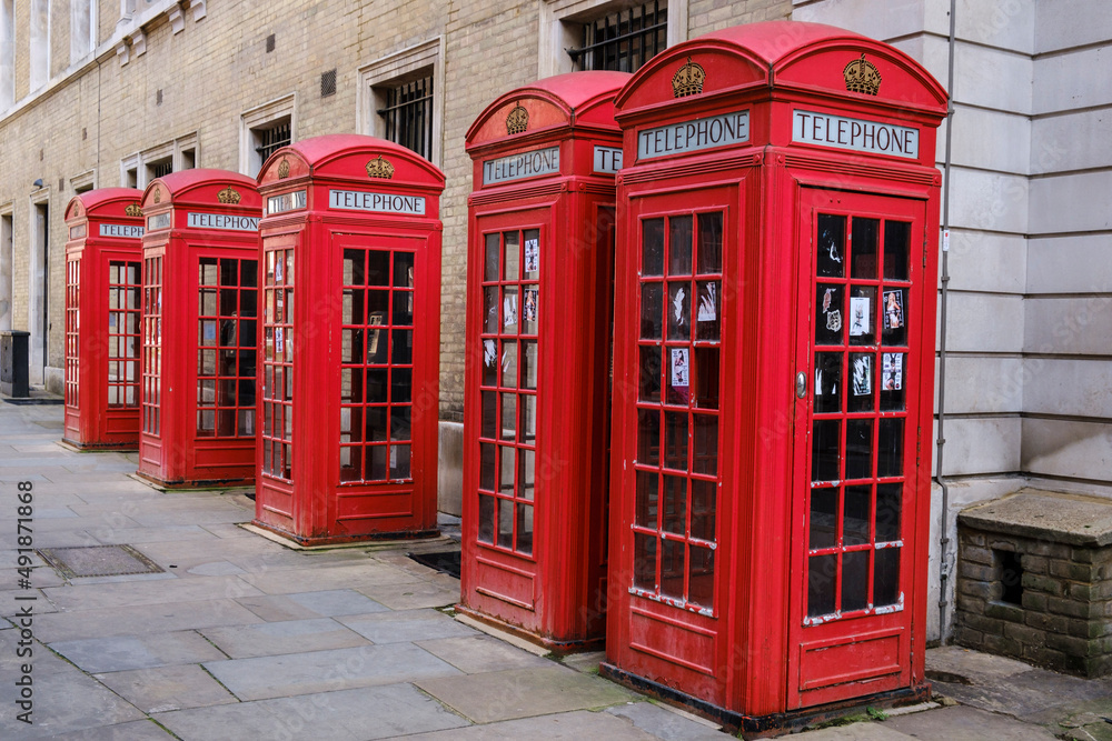 Obraz premium red phone booths, London, England, Great Britain