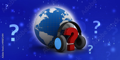 Fototapeta Naklejka Na Ścianę i Meble -  3D illustration Earth globe with headphones