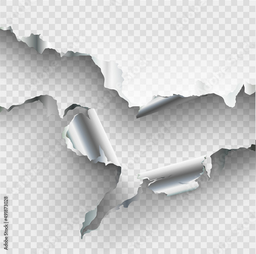 ragged Hole torn in ripped metal on transparent background