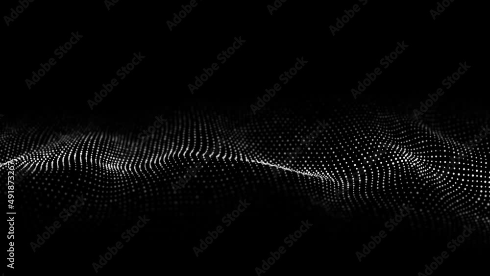 Futuristic digital wave. Dark cyberspace. Abstract wave with dots and line. White moving particles on a black background. 3d rendering. Futuristic digital wave. Dark cyberspace. Abstract wave with dots and line. White moving particles on a black background. 3d rendering.