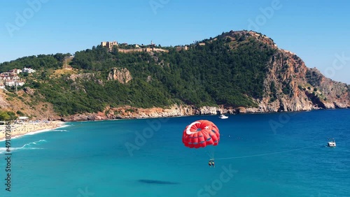 Aerial Parasailing Over Alanya Cleopatra Beach & Castle, Turkish Coast