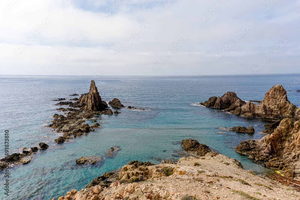view of the Las Sirenas cliffs and reef in Cabo de Gata
