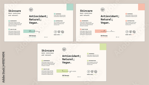Cosmetic Label Template, Nature Cosmetic, Label Design, Pastel colors, template design, antioxidant cosmetic, packaging design, natural oil, vegan cosmetic, product label, packaging design