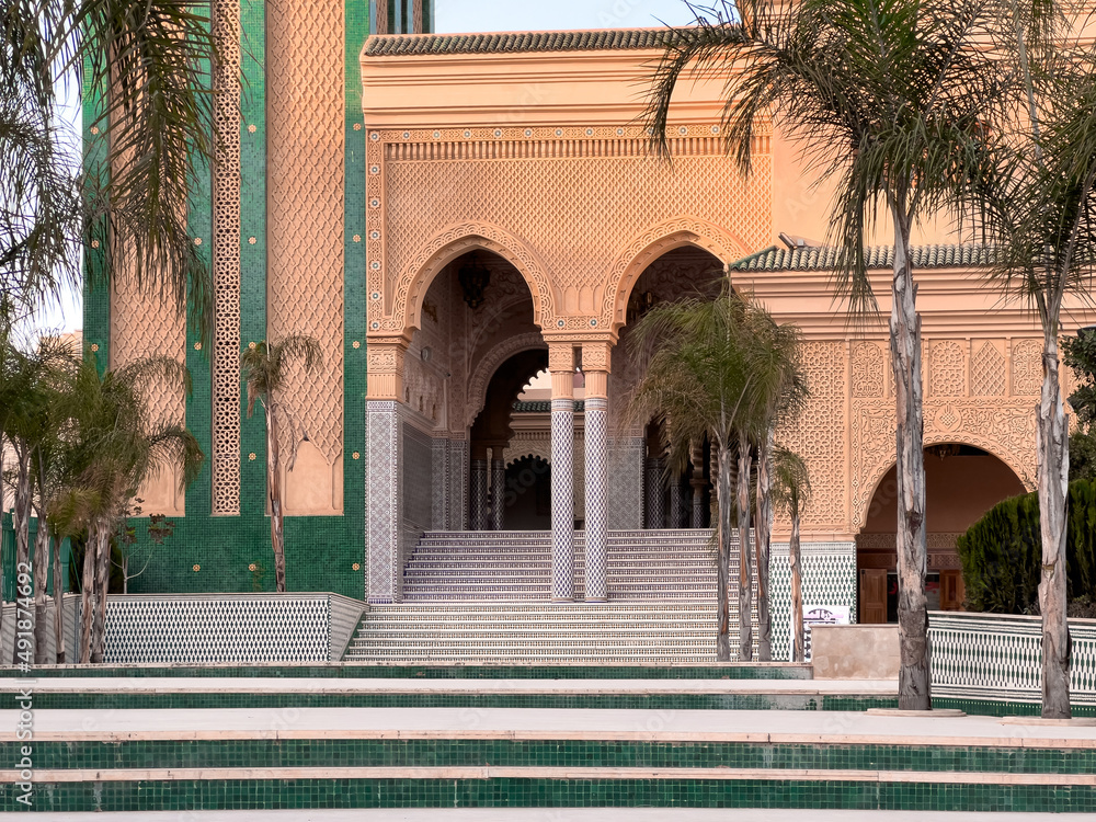 Exterior of a Moroccan mosque minaret 