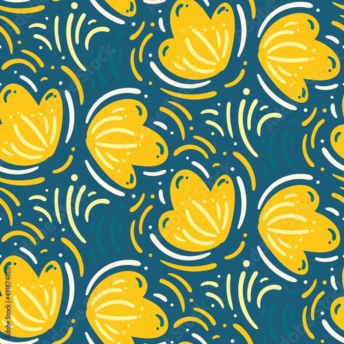 seamless pattern blue yellow flower creative design background vector illustration